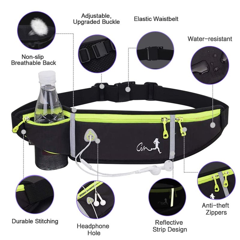 Peicees Fanny Pack for Men Women Bottle Holder Bag Waterproof Running Pouch Belt Waist Pack for Gym Travel, Adjustable Reflective Phone Holder for iPhone 13 12 11 Pro Max Samsung Galaxy S20 S10 - Image 2